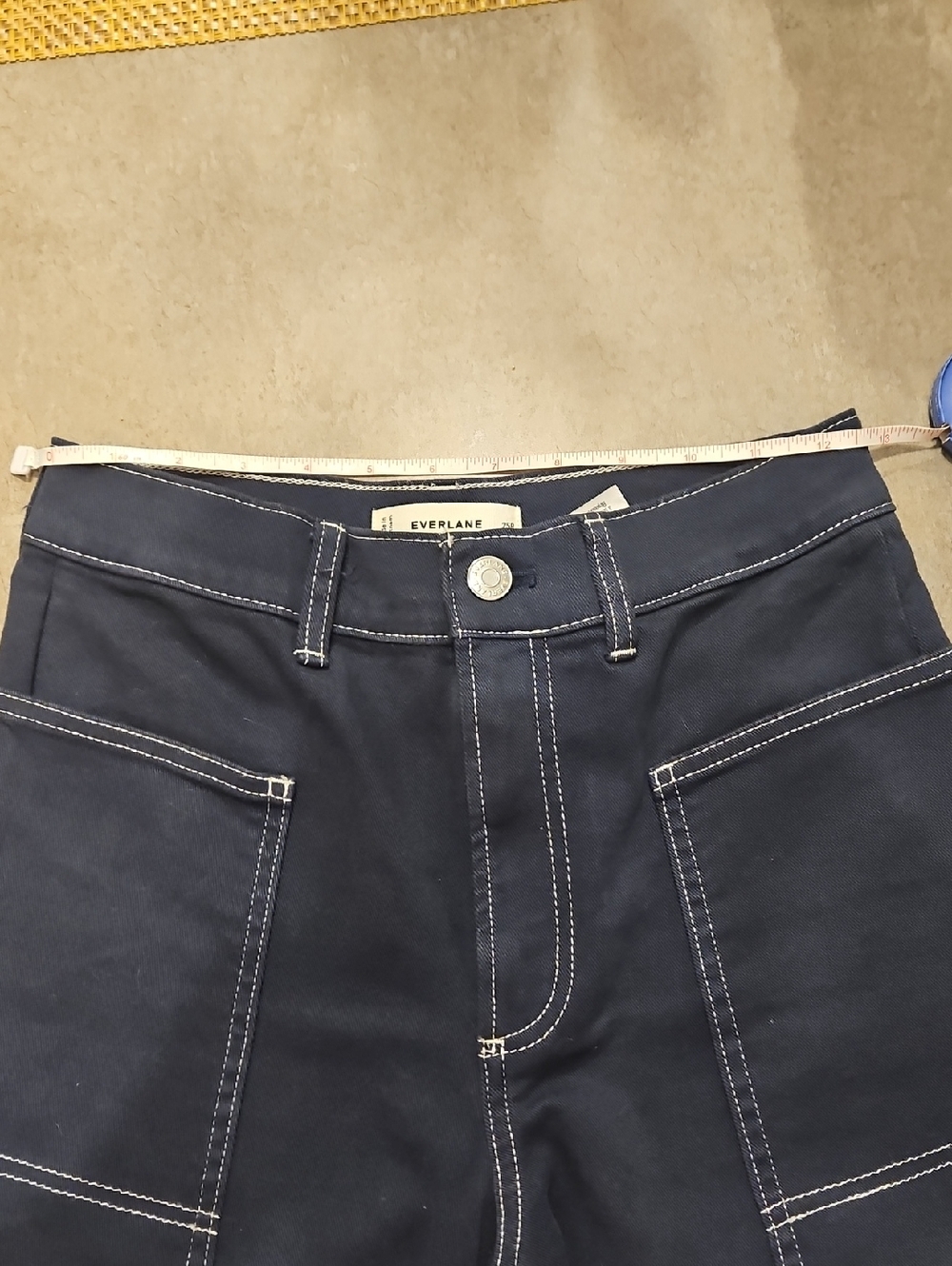Everlane The Gardener Navy High-Rise Wide Leg Pants with White Stitching - Picture 8 of 9